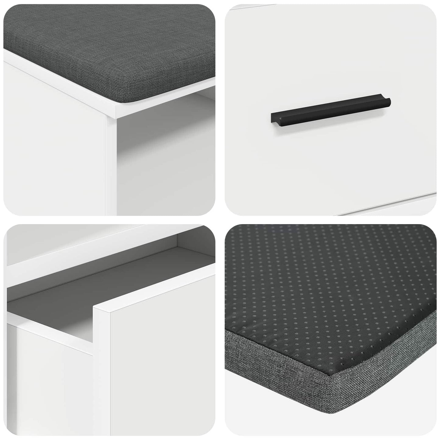 Hall Bench White 100 x 38 x 46 cm Engineered Wood and Fabric