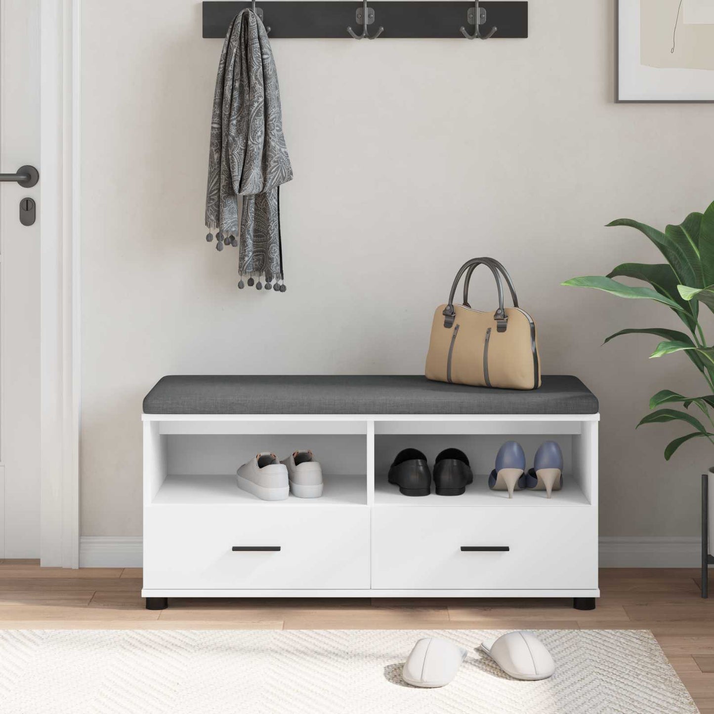Hall Bench White 100 x 38 x 46 cm Engineered Wood and Fabric