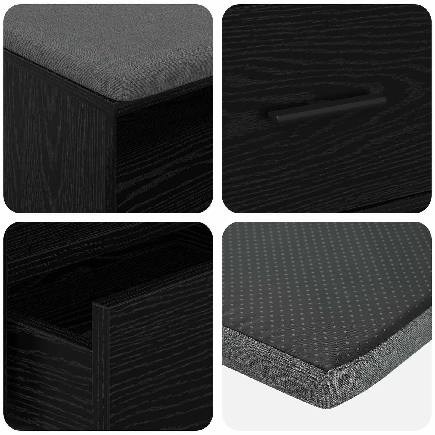 Hall Bench with Cushion with Drawer Black Oak 100 x 38 x 46 cm