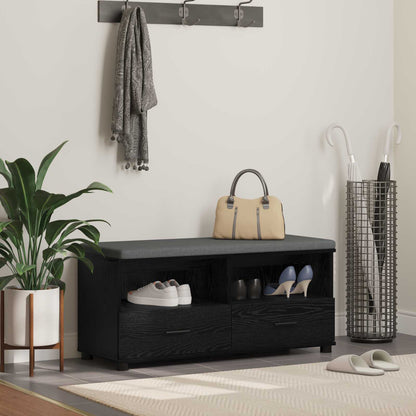 Hall Bench with Cushion with Drawer Black Oak 100 x 38 x 46 cm
