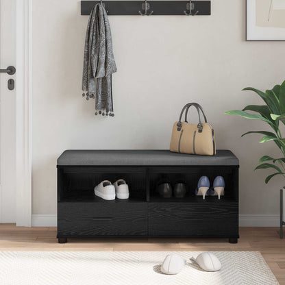 Hall Bench with Cushion with Drawer Black Oak 100 x 38 x 46 cm