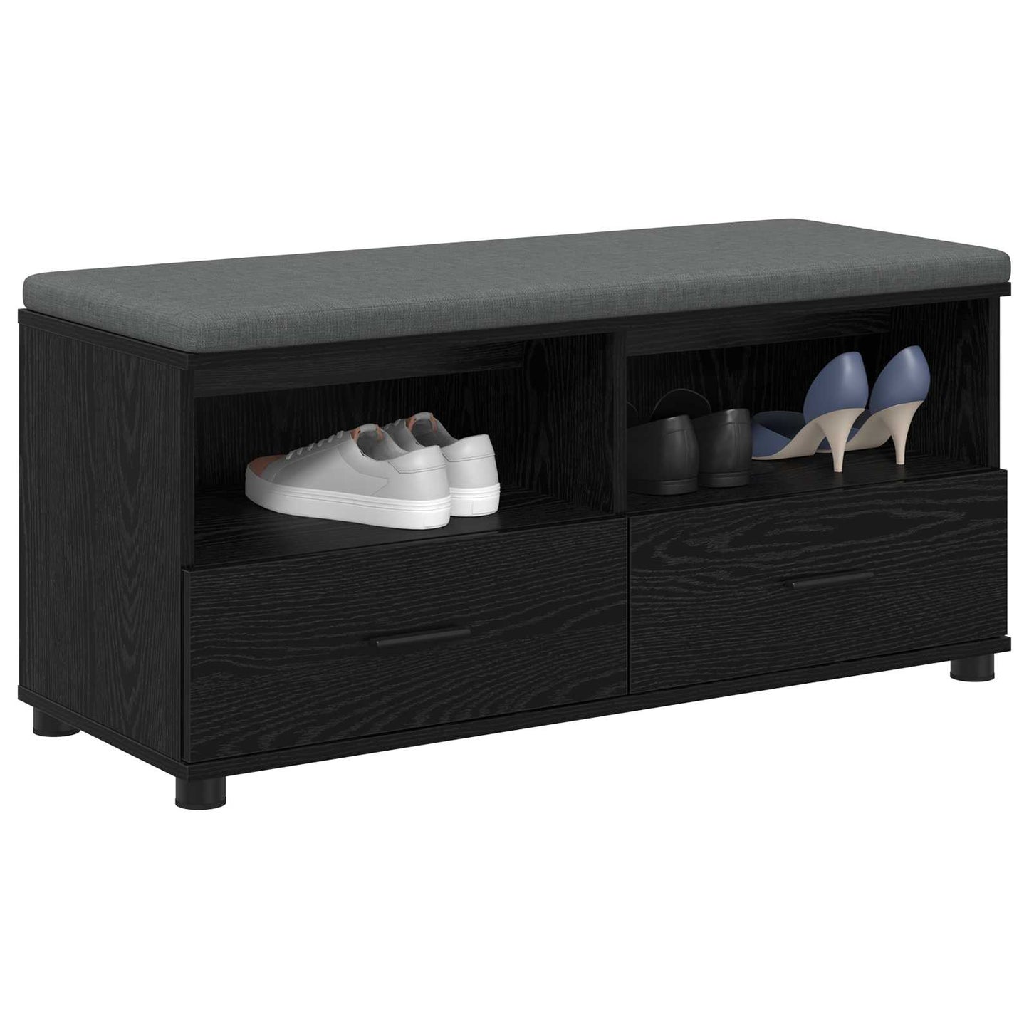Hall Bench with Cushion with Drawer Black Oak 100 x 38 x 46 cm
