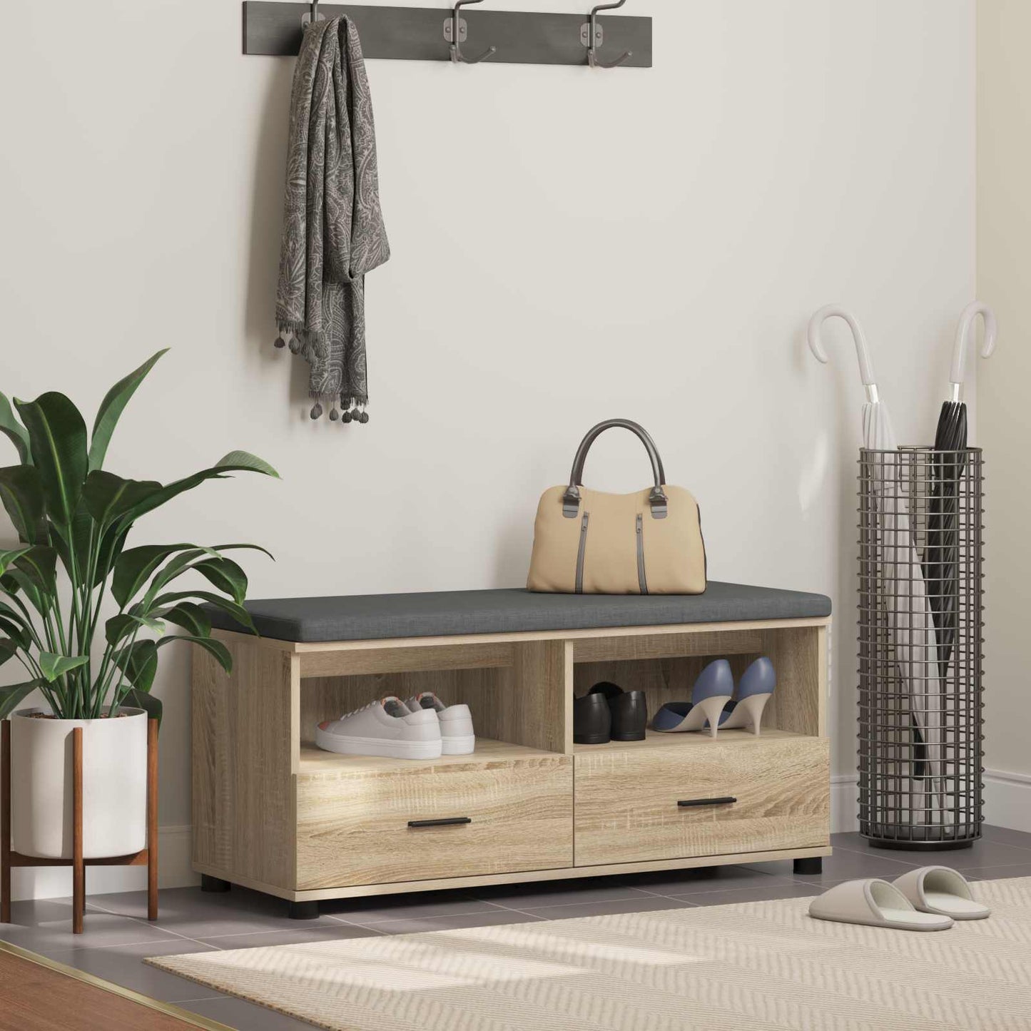 Hall Bench with Cushion with Drawer Sonoma Oak 100 x 38 x 46 cm