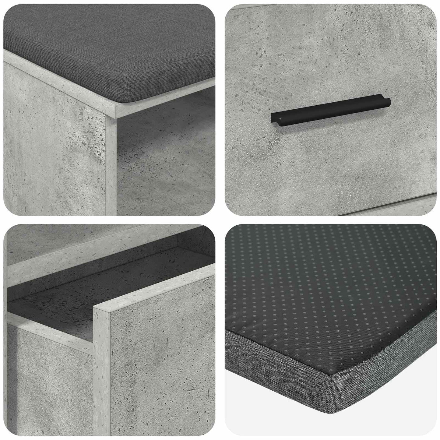 Hall Bench with Cushion Concrete Grey 100 x 38 x 46 cm