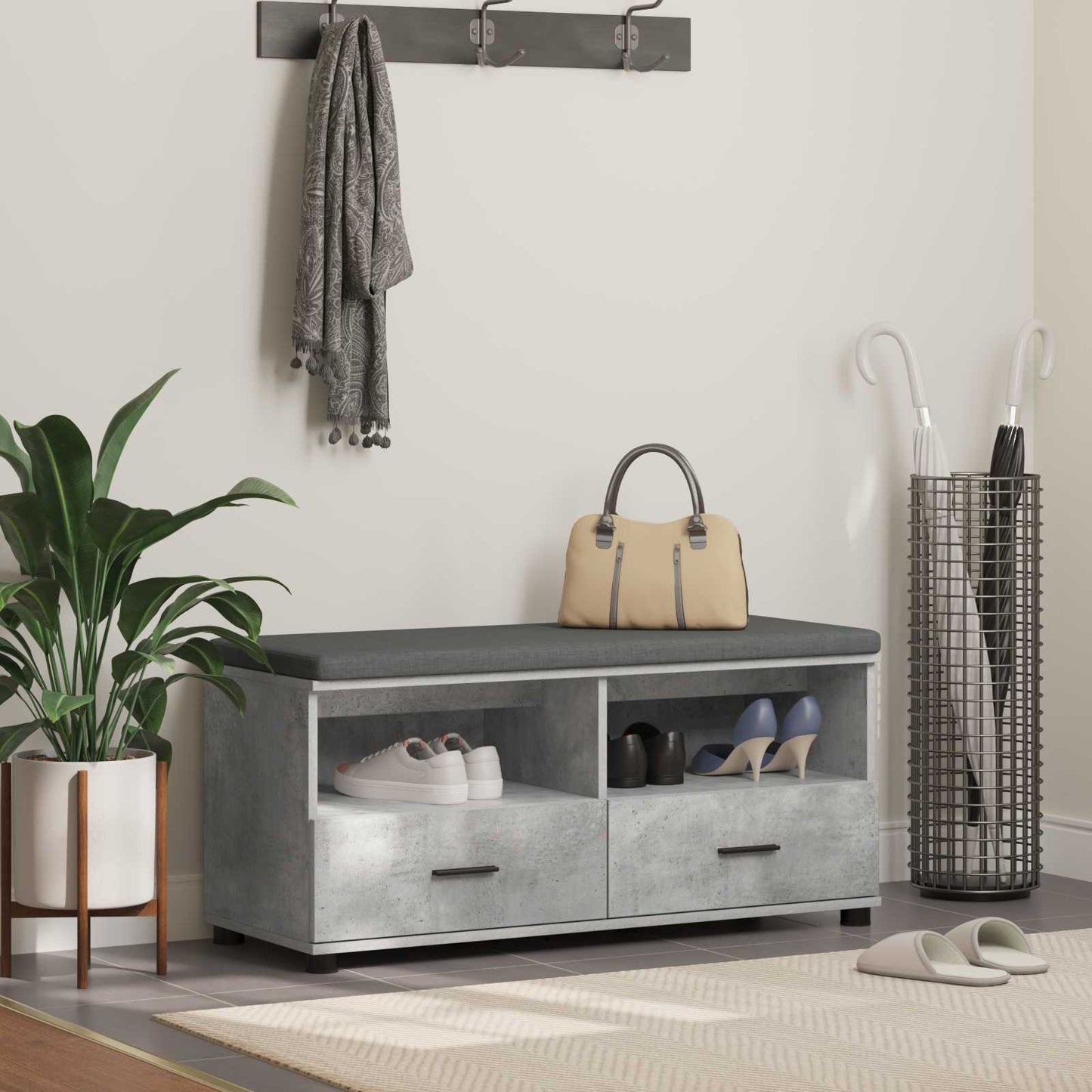 Hall Bench with Cushion Concrete Grey 100 x 38 x 46 cm