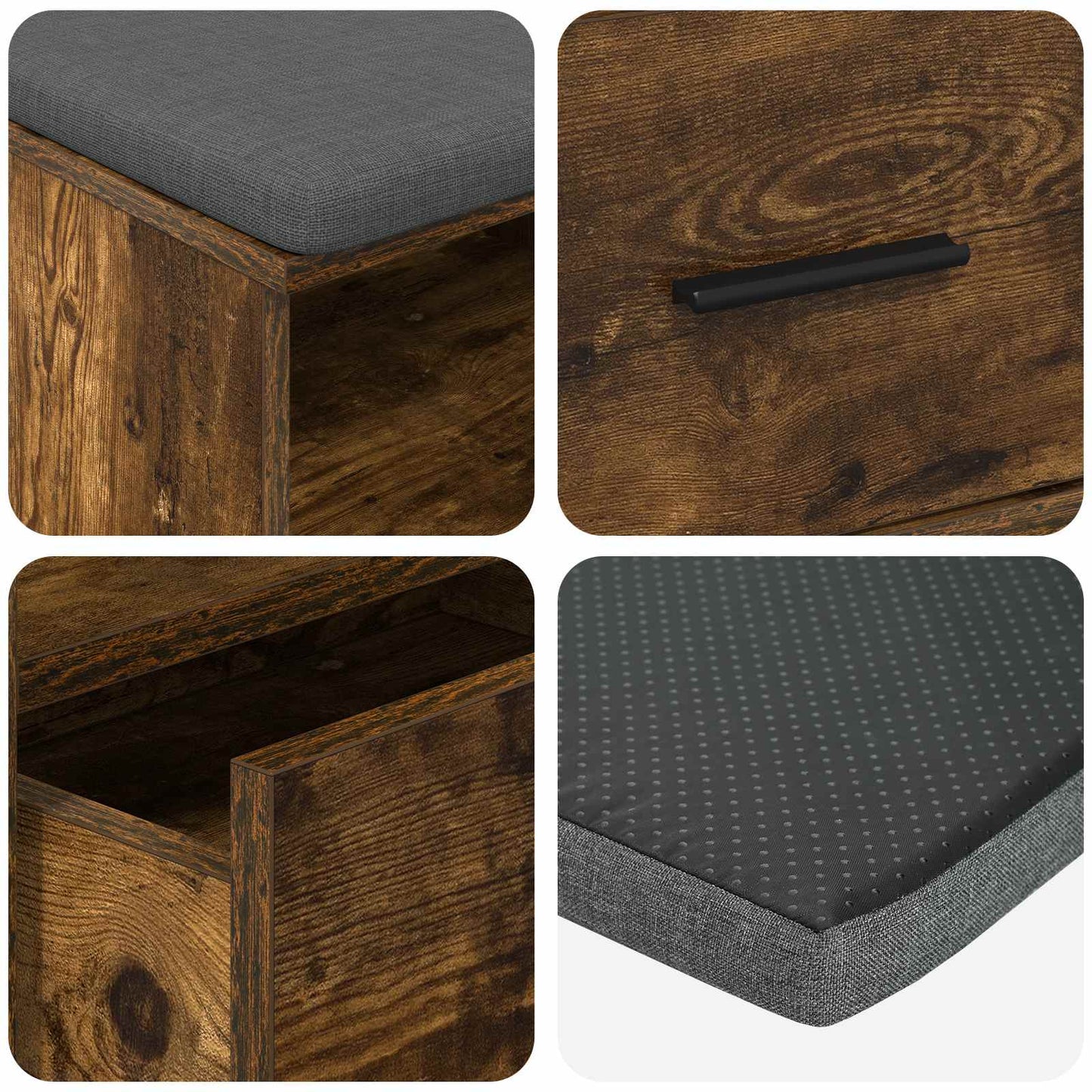 Hall Bench with Cushion with Drawer Smoked Oak 100 x 38 x 46 cm
