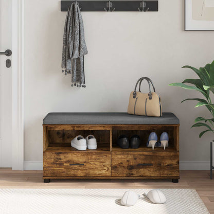 Hall Bench with Cushion with Drawer Smoked Oak 100 x 38 x 46 cm
