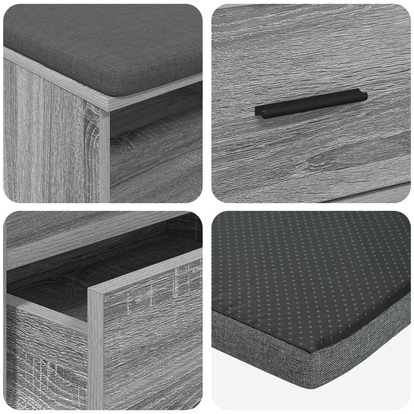 Hall Bench with Cushion with Shelf Grey Sonoma 100 x 38 x 46 cm
