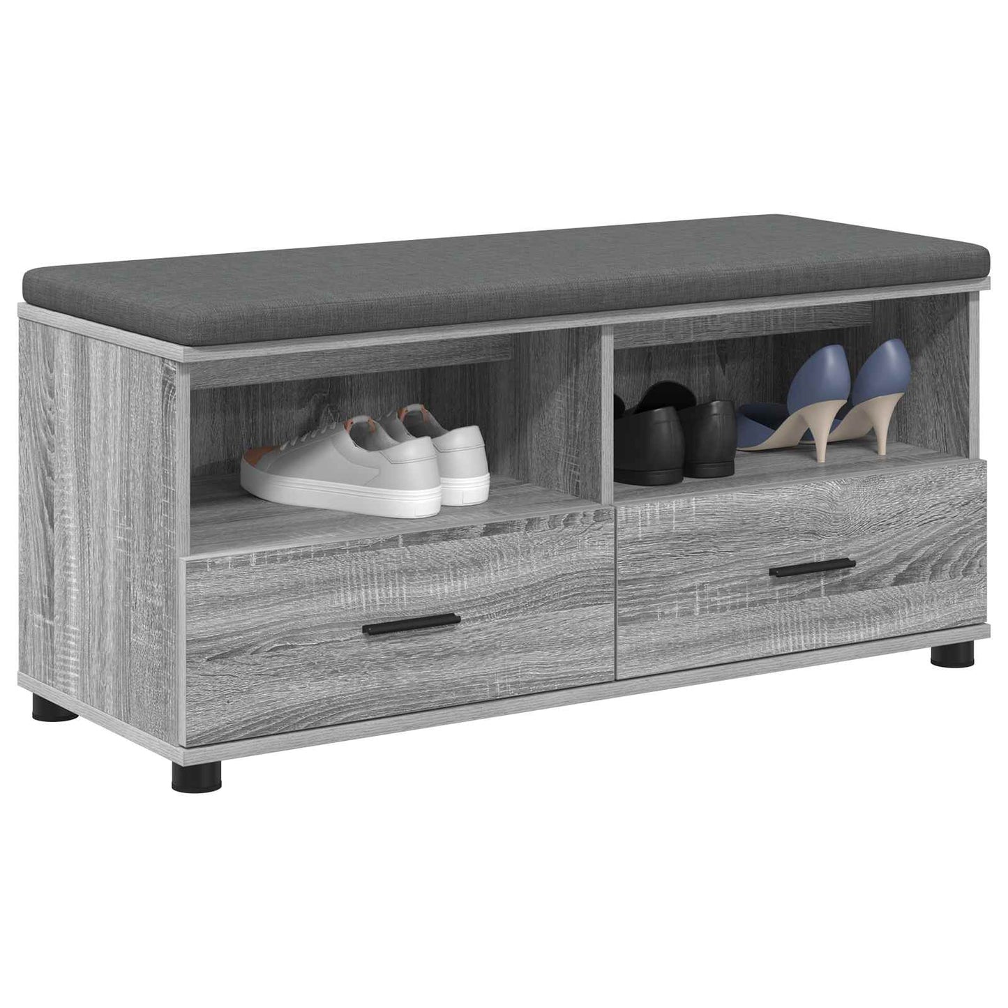 Hall Bench with Cushion with Shelf Grey Sonoma 100 x 38 x 46 cm