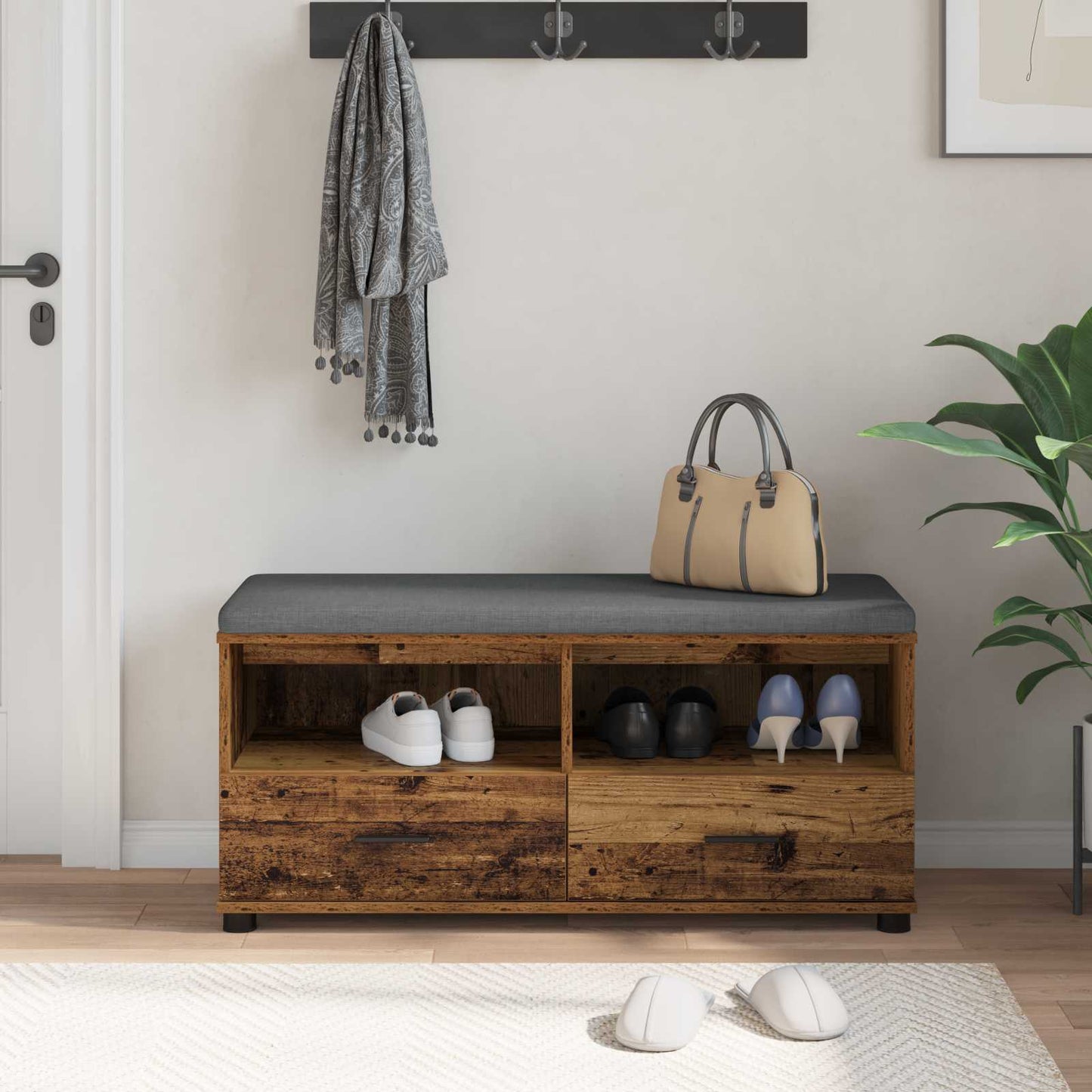 Hall Bench Old Wood 100 x 38 x 46 cm Engineered Wood and Fabric