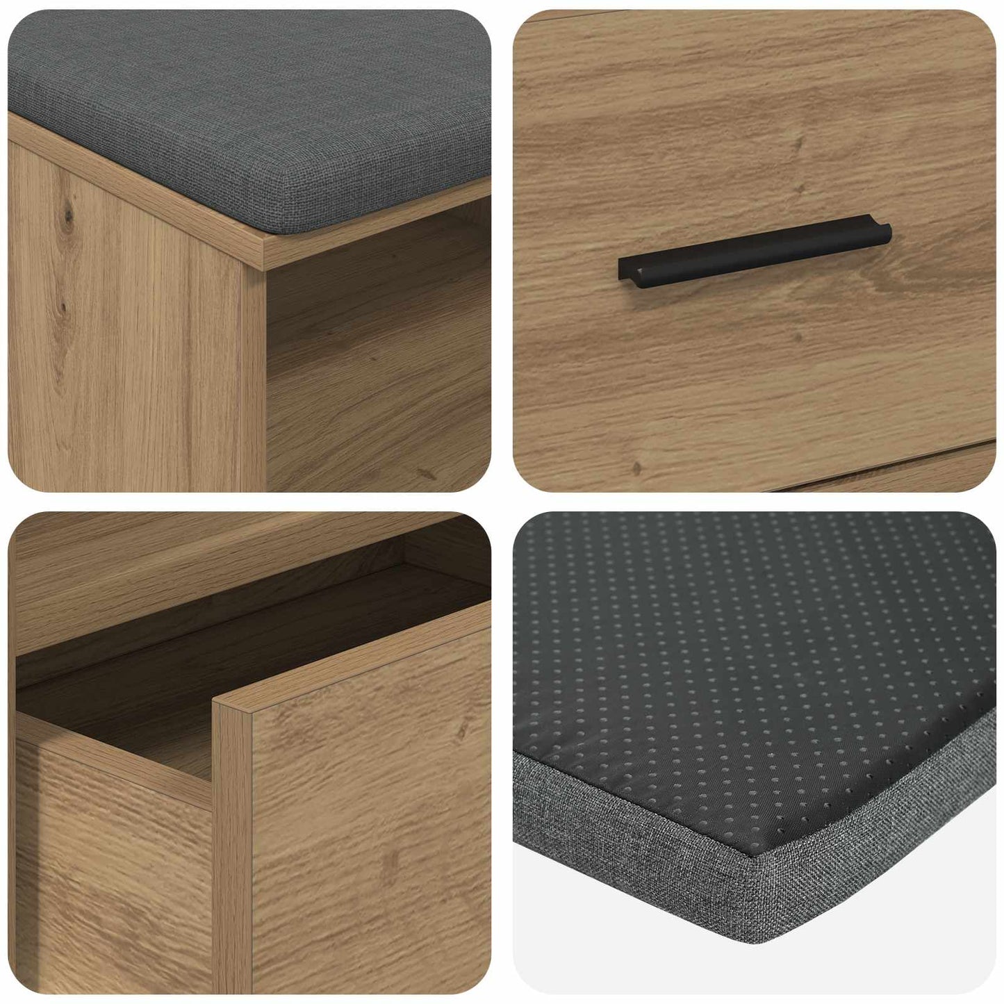 Hall Bench with Cushion with Shelf Artisan Oak 100 x 38 x 46 cm