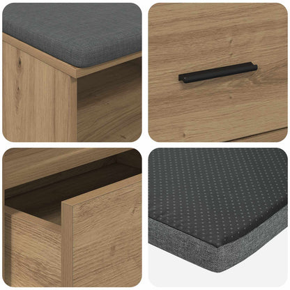 Hall Bench with Cushion with Shelf Artisan Oak 100 x 38 x 46 cm
