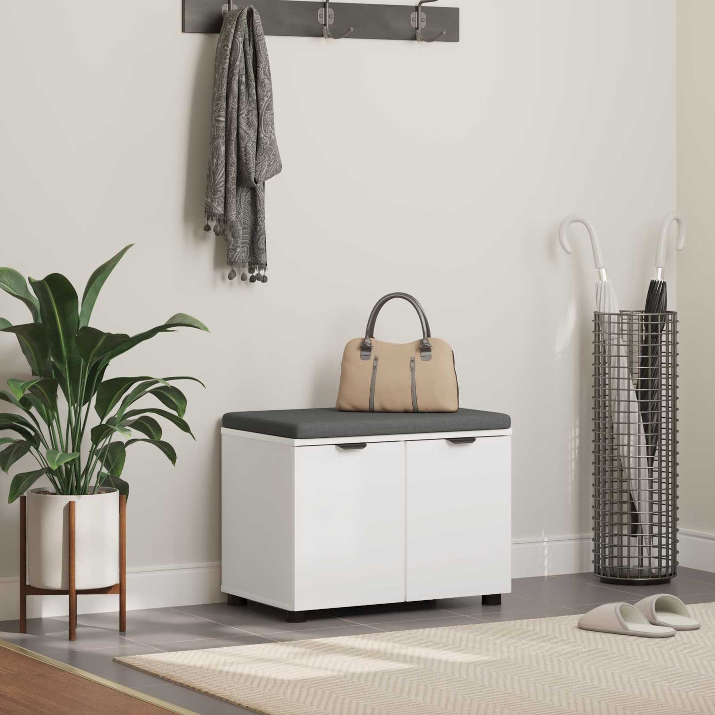 Hall Bench White 60 x 38 x 46 cm Engineered Wood and Fabric