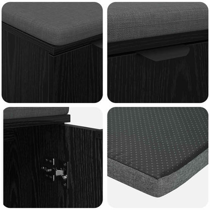 Hall Bench Black Oak 60 x 38 x 46 cm Engineered Wood and Fabric