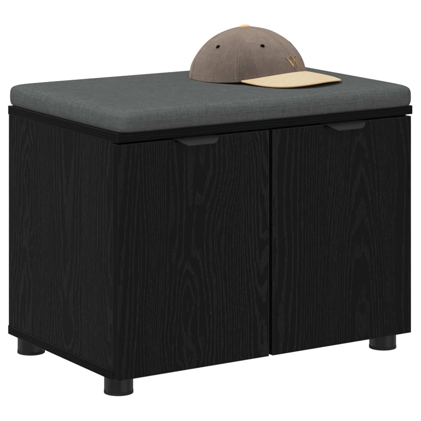 Hall Bench Black Oak 60 x 38 x 46 cm Engineered Wood and Fabric