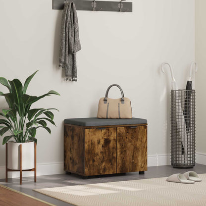 Hall Bench with Cushion with Shelf Smoked Oak 60 x 38 x 46 cm