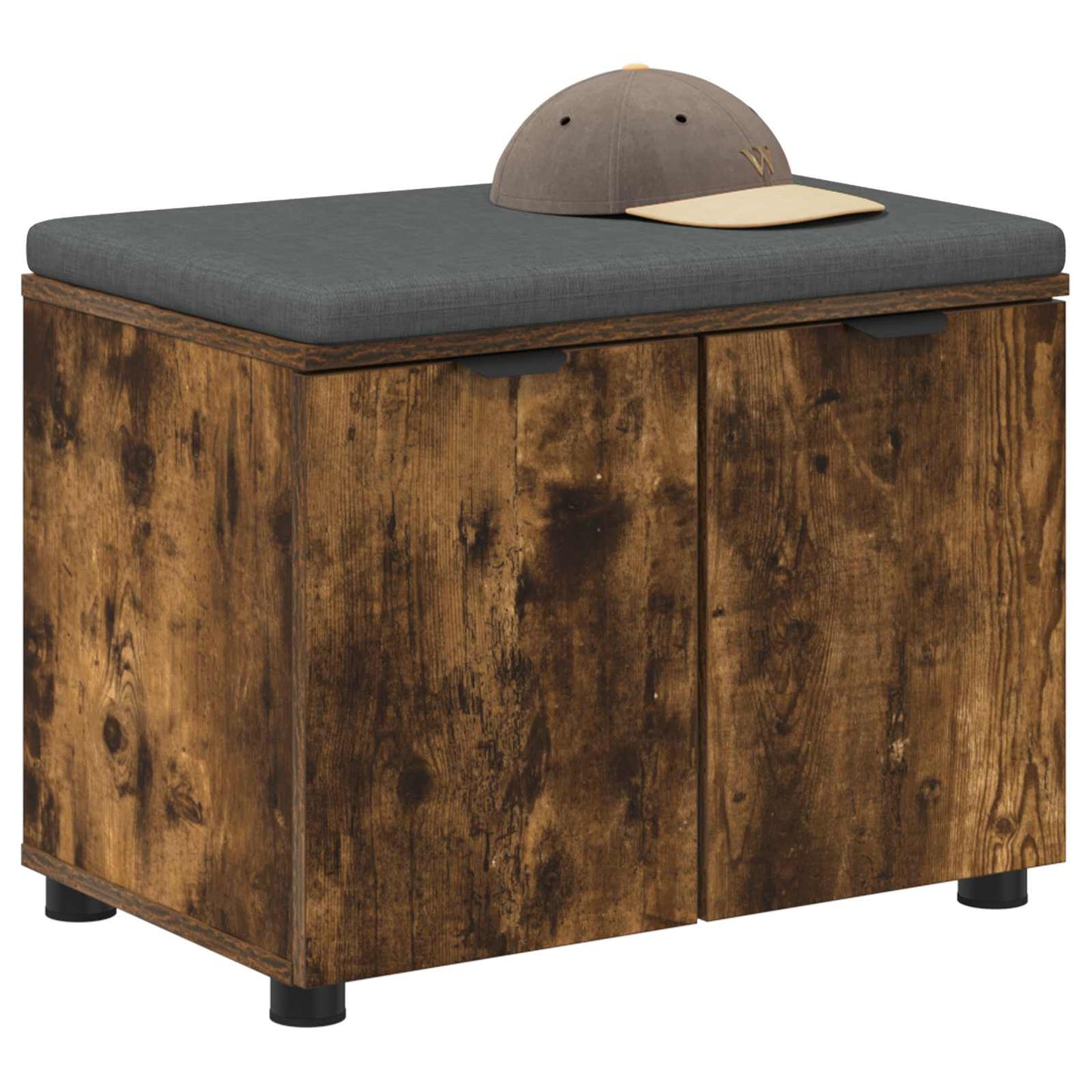 Hall Bench with Cushion with Shelf Smoked Oak 60 x 38 x 46 cm