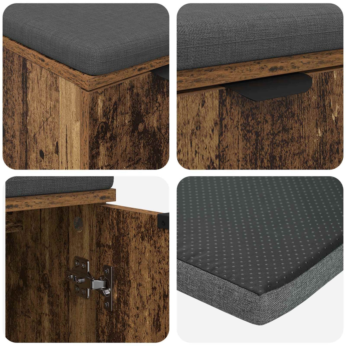 Hall Bench Old Wood 60 x 38 x 46 cm Engineered Wood and Fabric