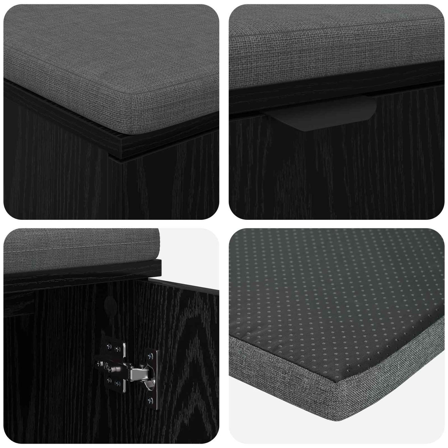 Hall Bench Black Oak 80 x 38 x 46 cm Engineered Wood and Fabric