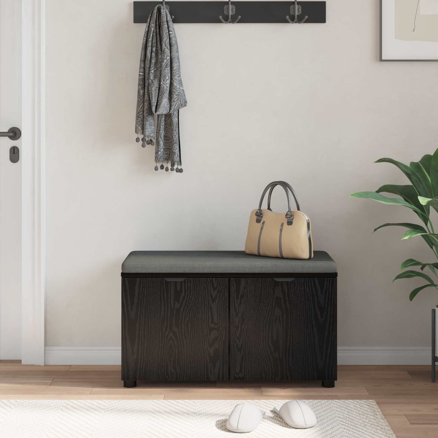Hall Bench Black Oak 80 x 38 x 46 cm Engineered Wood and Fabric