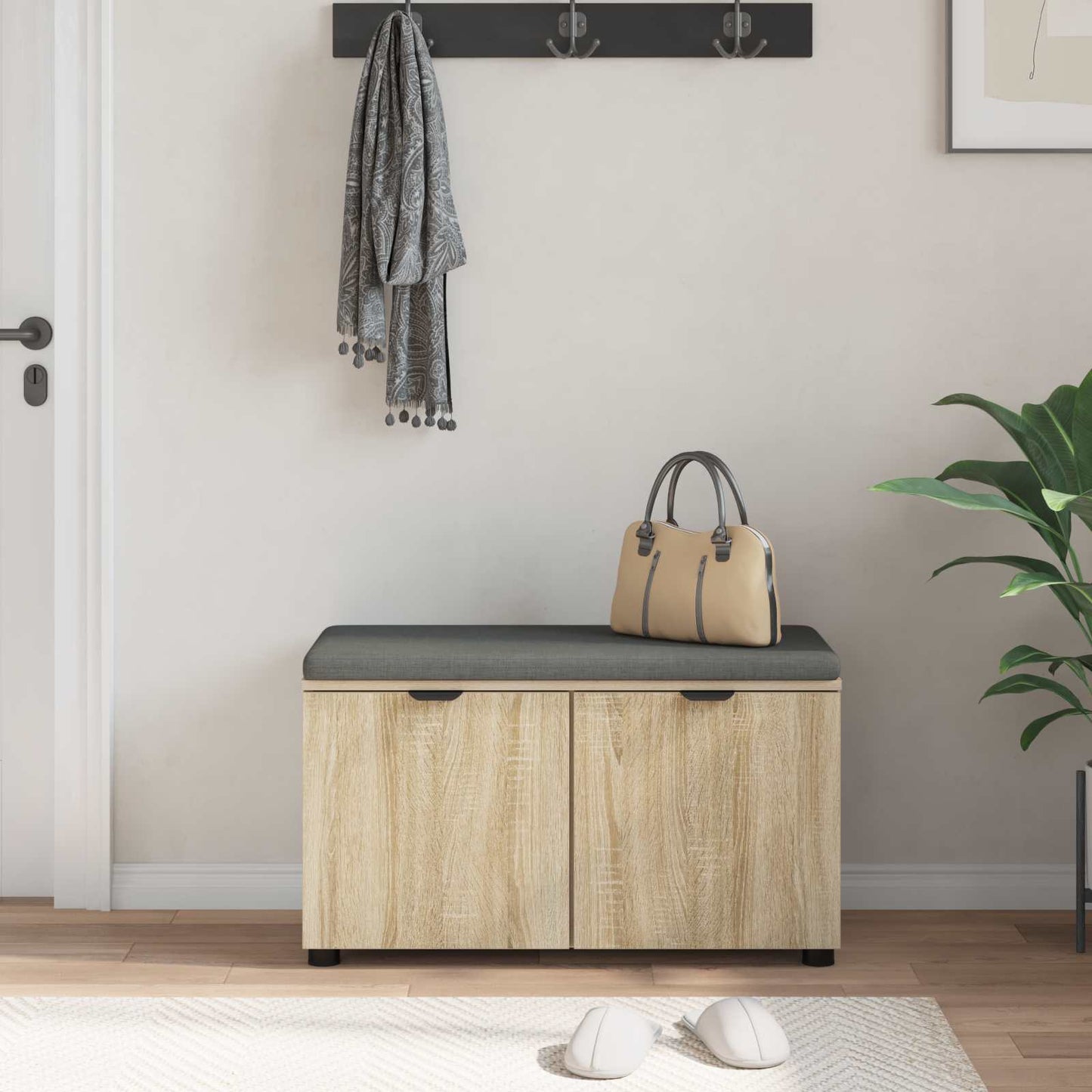 Hall Bench with Cushion with Shelf Sonoma Oak 80 x 38 x 46 cm