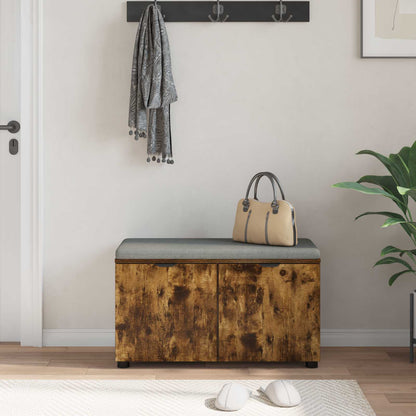 Hall Bench with Cushion with Shelf Smoked Oak 80 x 38 x 46 cm