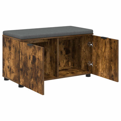 Hall Bench with Cushion with Shelf Smoked Oak 80 x 38 x 46 cm