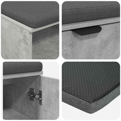Hall Bench with Cushion with Door Concrete Grey 60 x 38 x 46 cm