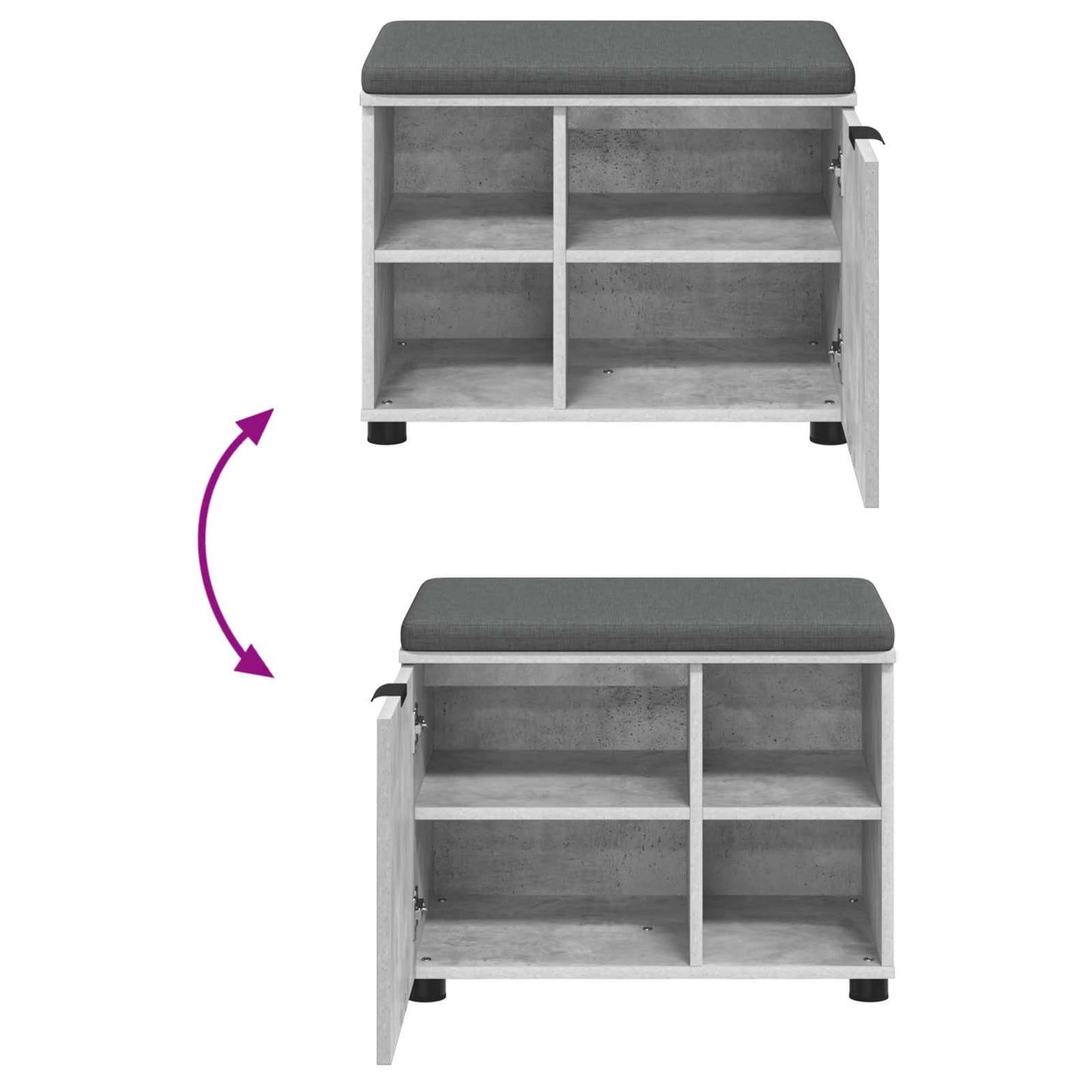 Hall Bench with Cushion with Door Concrete Grey 60 x 38 x 46 cm