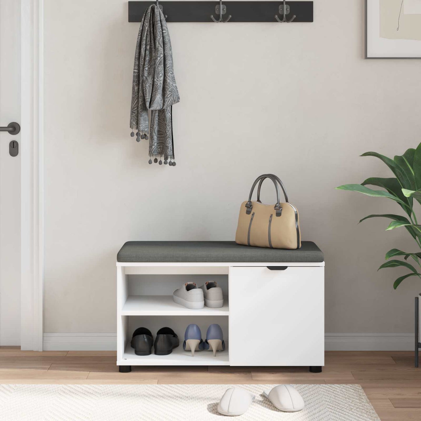 Hall Bench White 80 x 38 x 46 cm Engineered Wood and Fabric