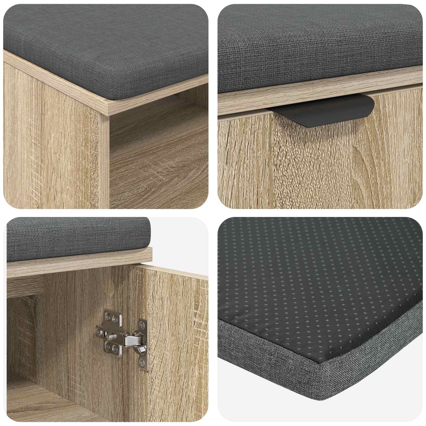 Hall Bench with Cushion with Shelf Sonoma Oak 80 x 38 x 46 cm
