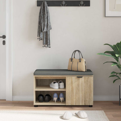 Hall Bench with Cushion with Shelf Sonoma Oak 80 x 38 x 46 cm
