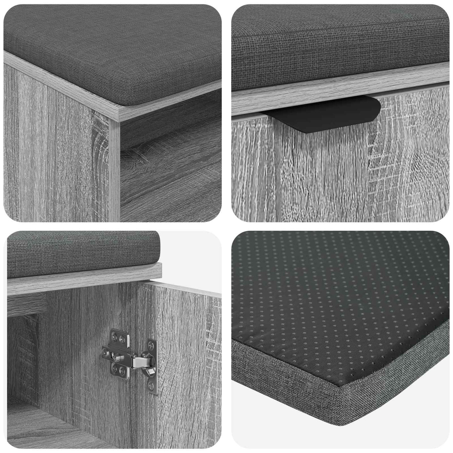 Hall Bench with Cushion with Shelf Grey Sonoma 80 x 38 x 46 cm