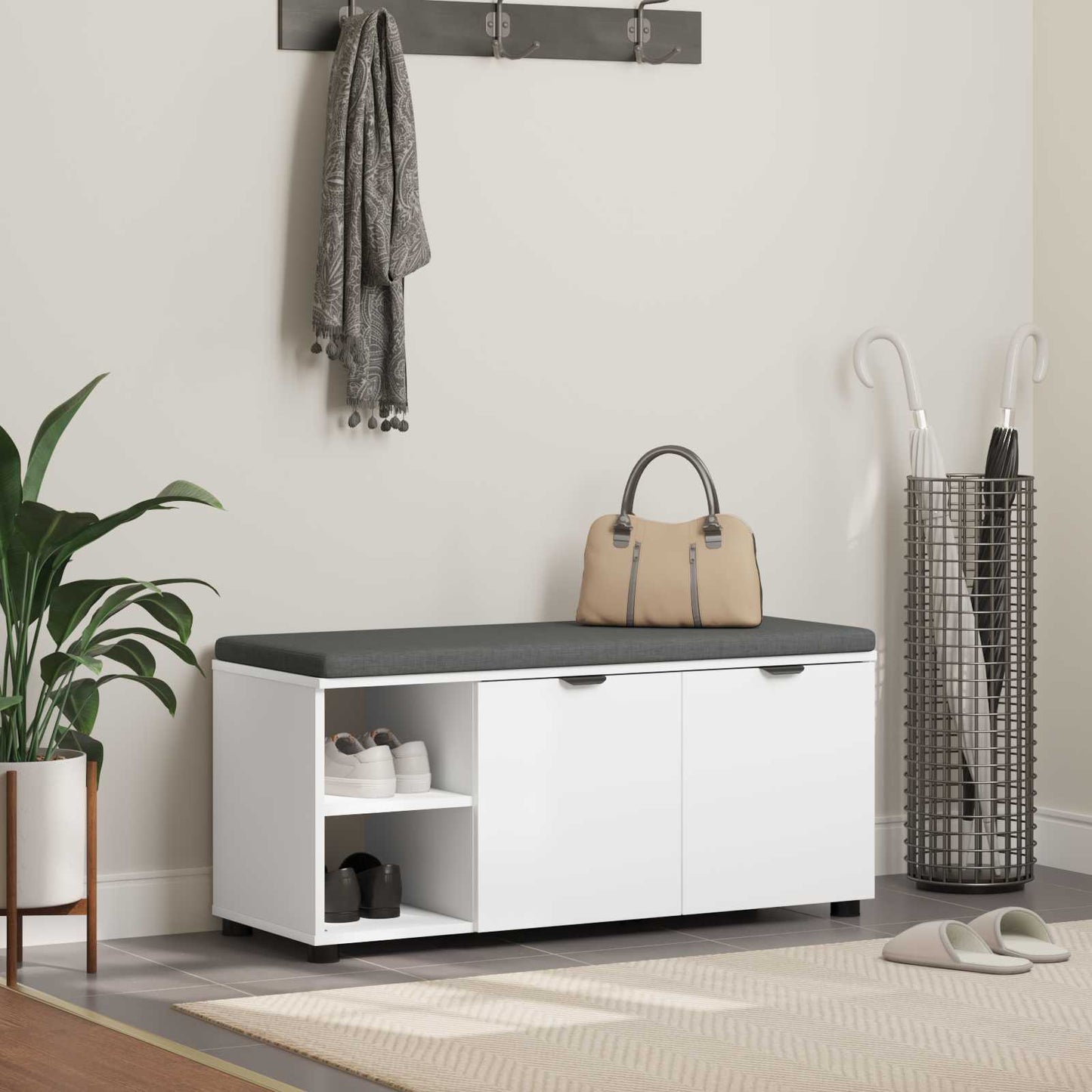 Hall Bench White 100 x 38 x 46 cm Engineered Wood and Fabric