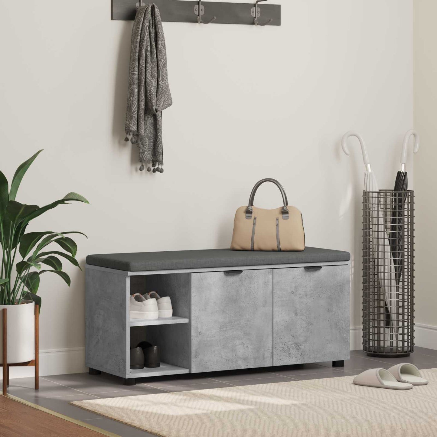 Hall Bench with Cushion Concrete Grey 100 x 38 x 46 cm
