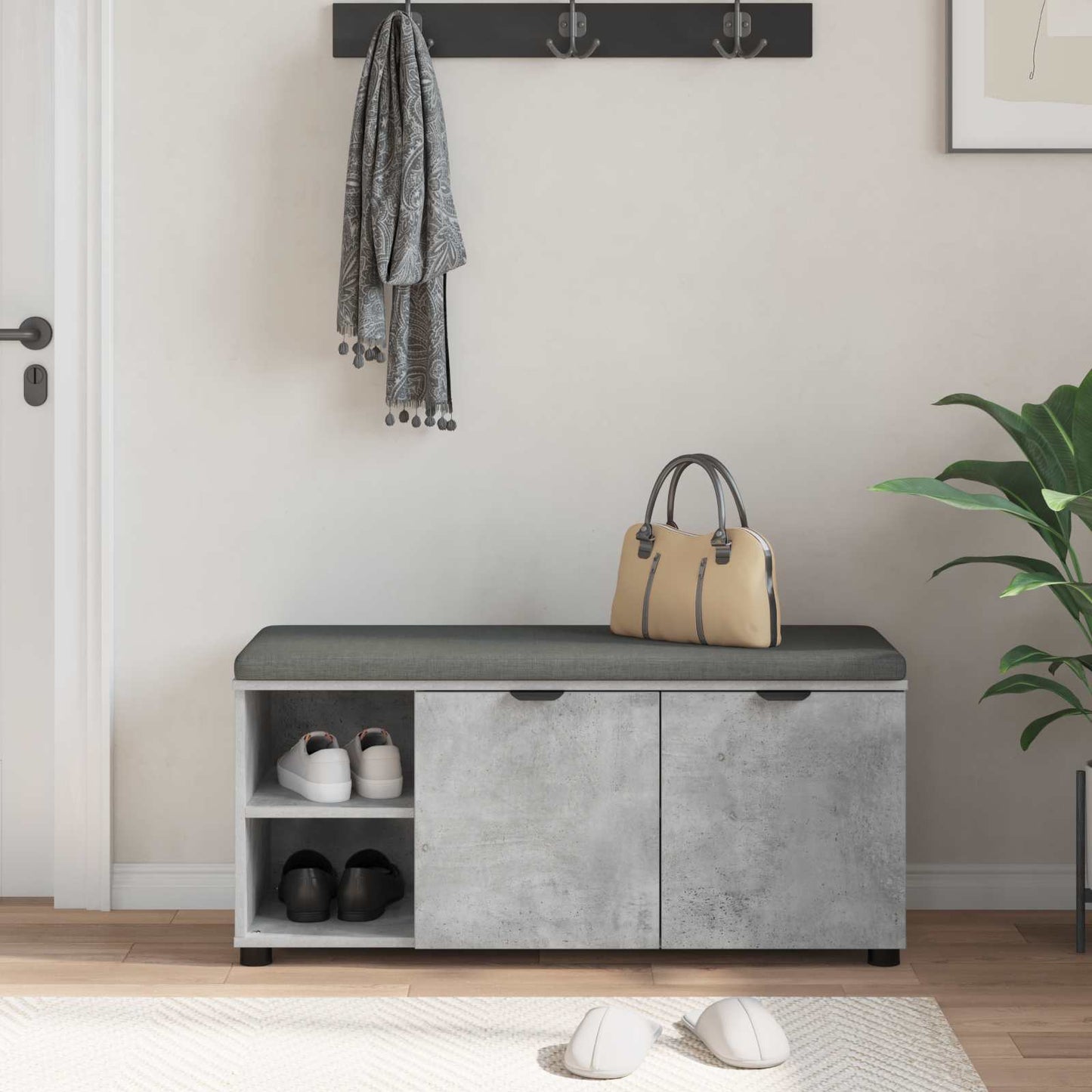 Hall Bench with Cushion Concrete Grey 100 x 38 x 46 cm