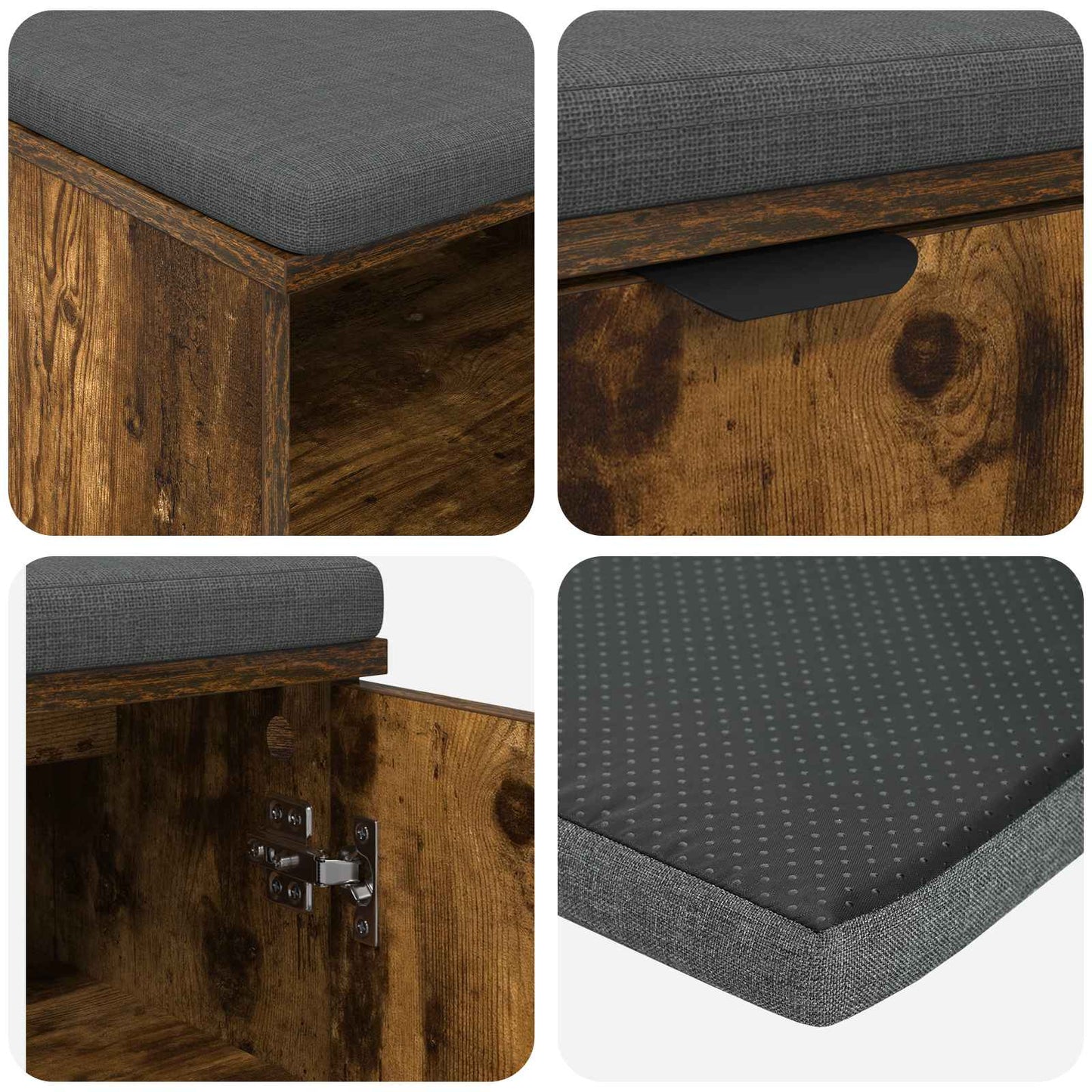 Hall Bench with Cushion with Shelf Smoked Oak 100 x 38 x 46 cm