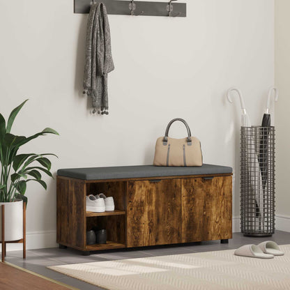 Hall Bench with Cushion with Shelf Smoked Oak 100 x 38 x 46 cm