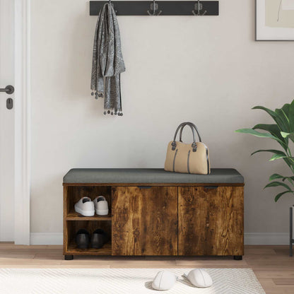 Hall Bench with Cushion with Shelf Smoked Oak 100 x 38 x 46 cm