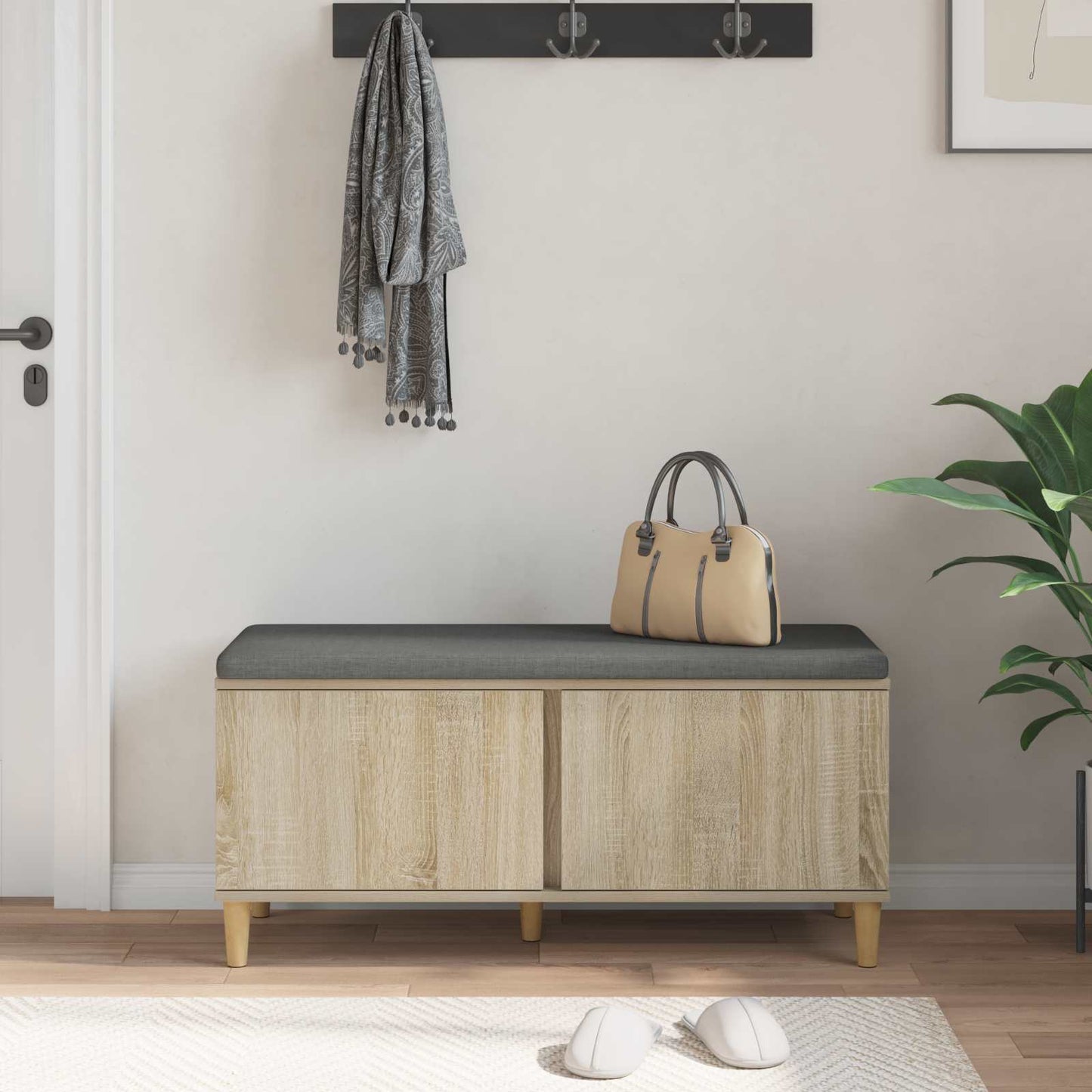 Hall Bench with Cushion with Door Sonoma Oak 100 x 38 x 46 cm