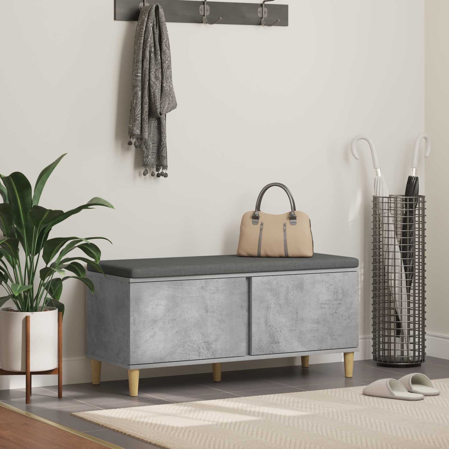 Hall Bench with Cushion Concrete Grey 100 x 38 x 46 cm