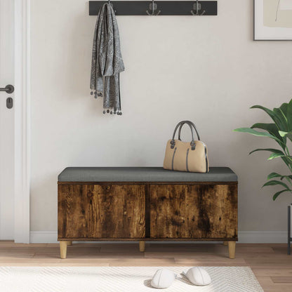 Hall Bench with Cushion with Door Smoked Oak 100 x 38 x 46 cm