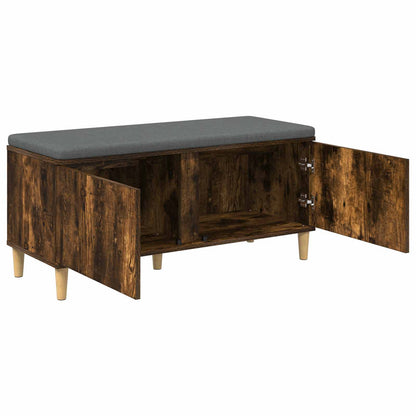 Hall Bench with Cushion with Door Smoked Oak 100 x 38 x 46 cm