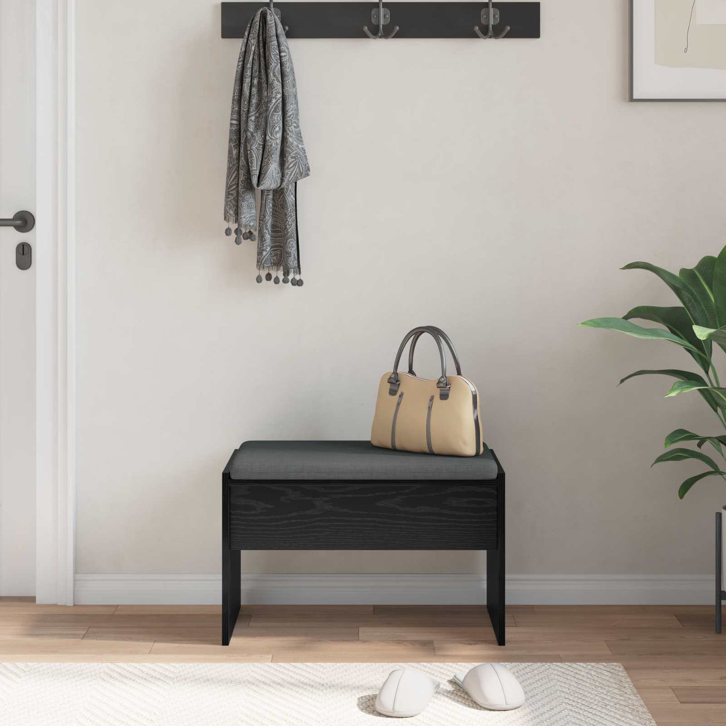 Hall Bench with Cushion Black Oak 63 x 38 x 40 cm