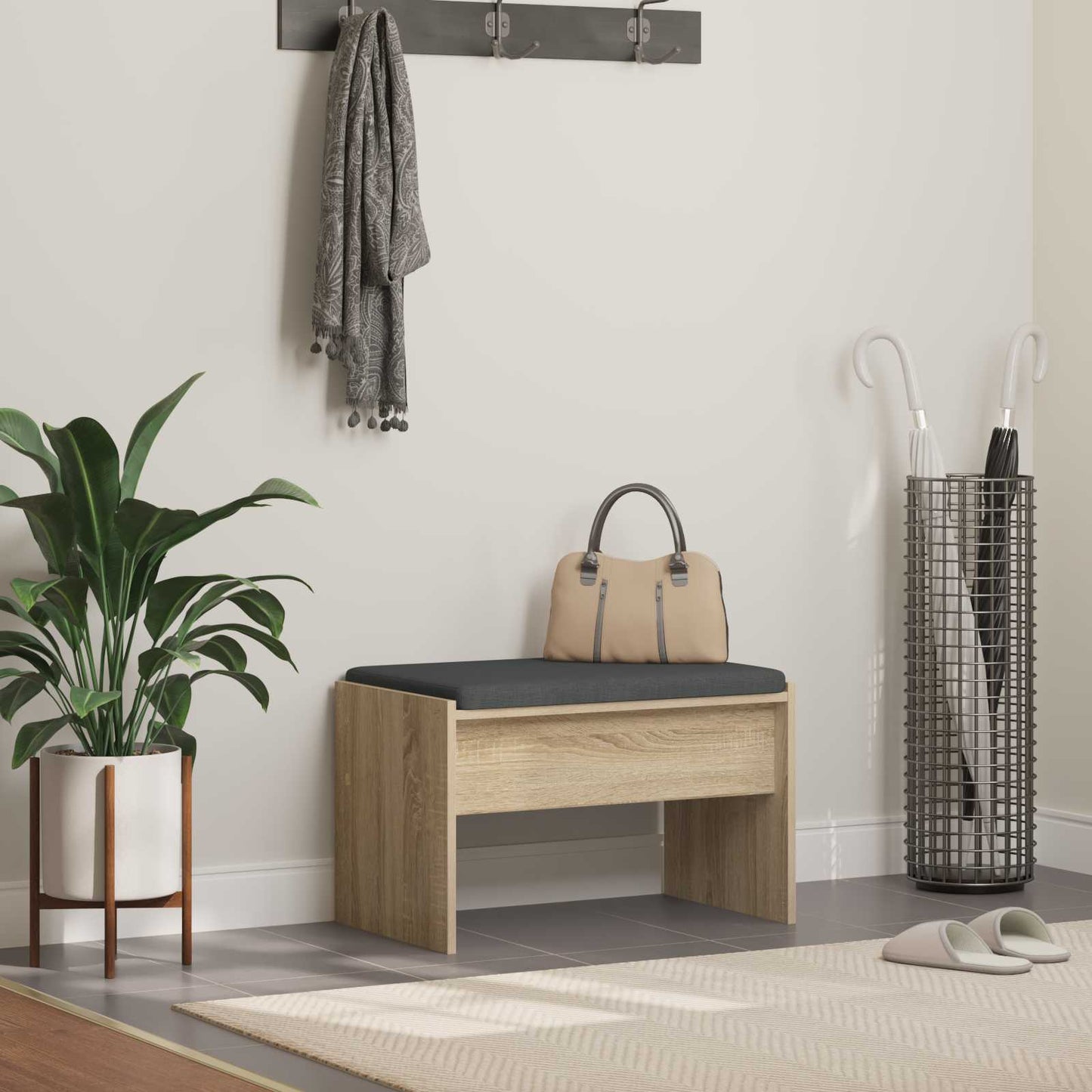 Hall Bench with Cushion Sonoma Oak 63 x 38 x 40 cm