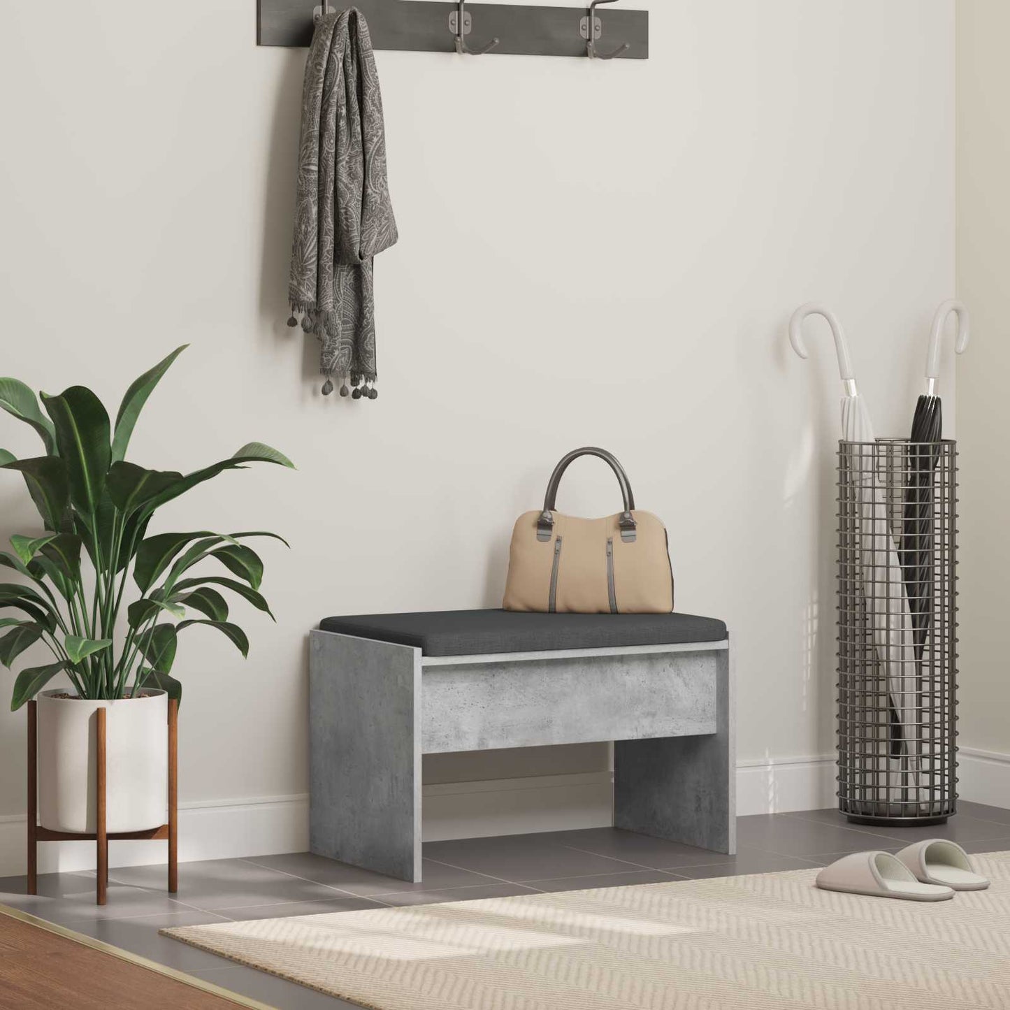 Hall Bench with Cushion Concrete Grey 63 x 38 x 40 cm