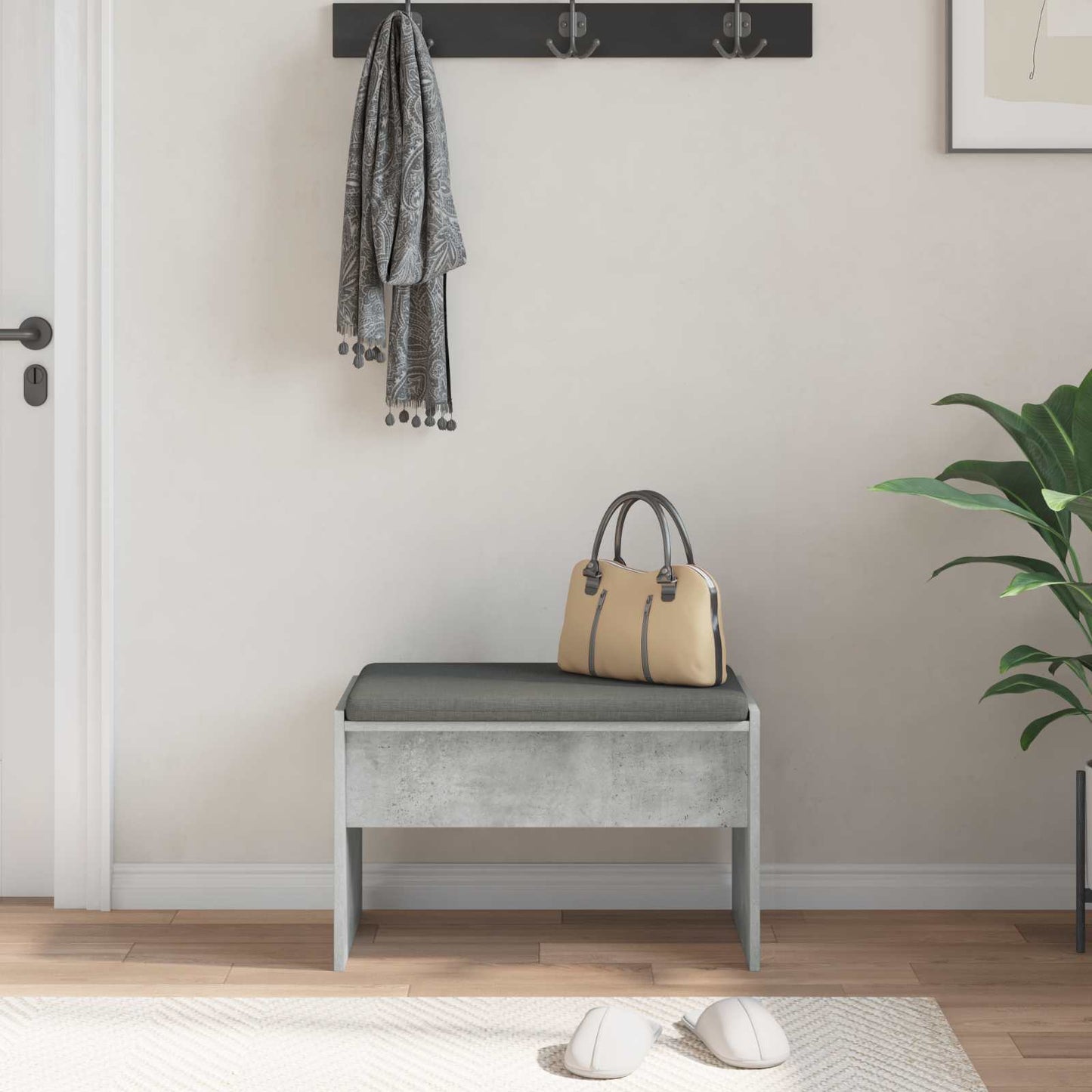 Hall Bench with Cushion Concrete Grey 63 x 38 x 40 cm