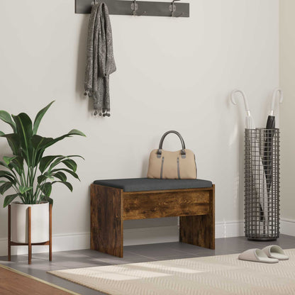 Hall Bench with Cushion Smoked Oak 63 x 38 x 40 cm