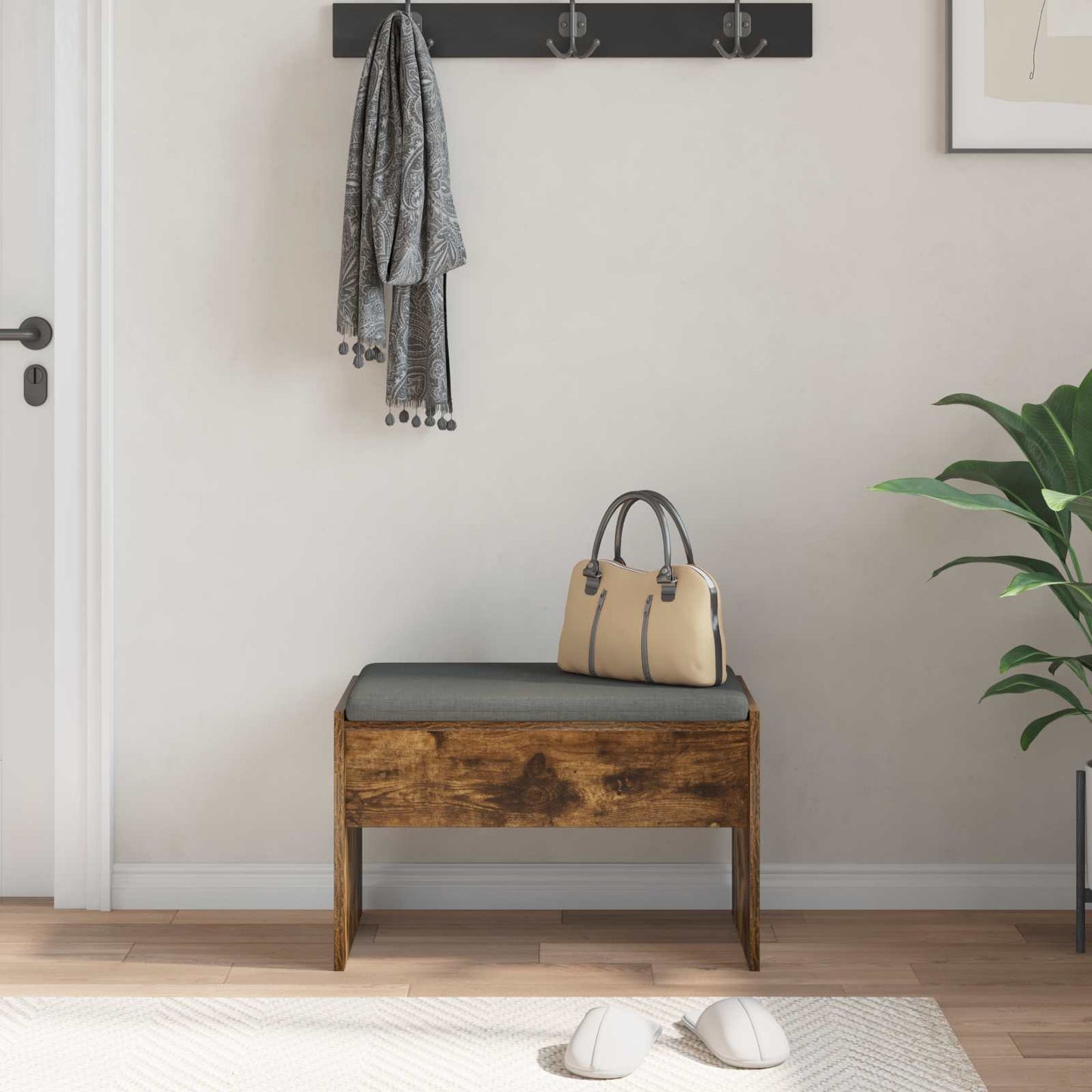 Hall Bench with Cushion Smoked Oak 63 x 38 x 40 cm