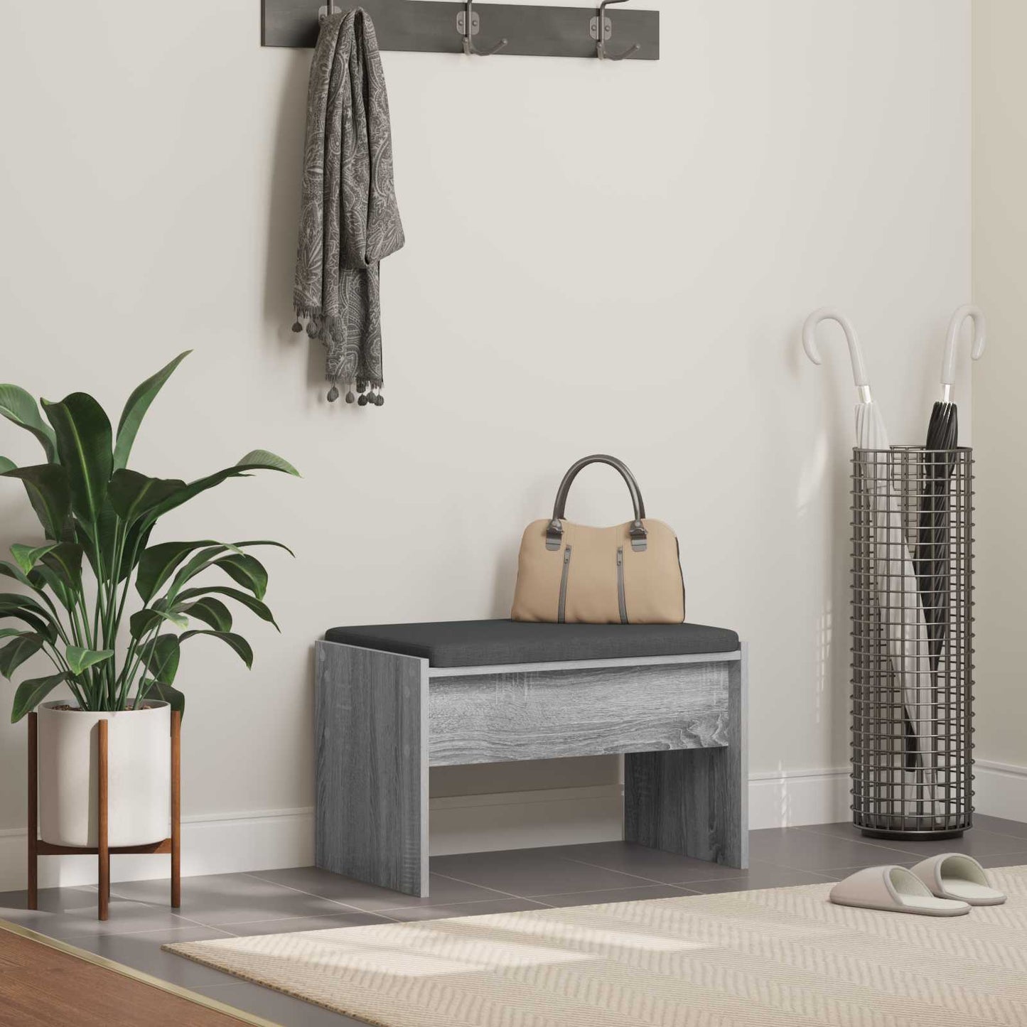 Hall Bench with Cushion Grey Sonoma 63 x 38 x 40 cm